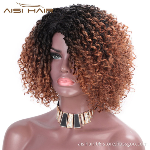 Aisi Hair Afro Kinky Curly Short Wigs Heat Resistant Synthetic Fiber Wigs Deep Curly Wigs for African Americans